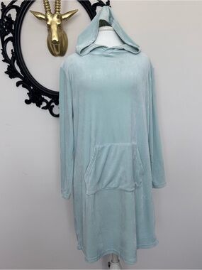 Serra Light Aqua Hooded Tunic Pajama Dress with Front Pocket